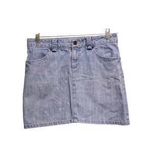 Nusy Jeans‎ Light Wash Denim Mini Skirt Blue Embroidered Dot Womens Size M